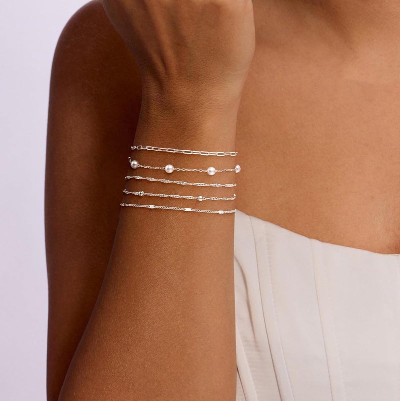 MBW Gold Bracelets for Women Trendy, Dainty 14K Gold Plated Bracelet Stack Beaded Chain Bracelet Set Thin Small Cute Paperclip Bracelets Fashion Waterproof Jewelry Gift Gold Accessories for Women - Image 3
